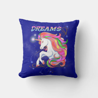 Unicorn with rainbow mane, fantasy art. throw pillow