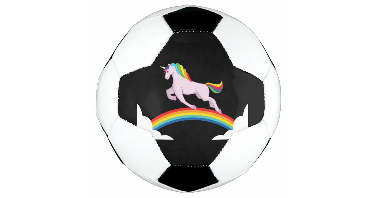 Unicorn with rainbow soccer ball Zazzle