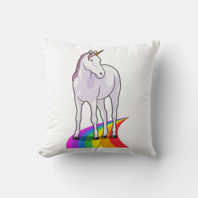 Unicorn with Rainbow Throw Pillow (Front)