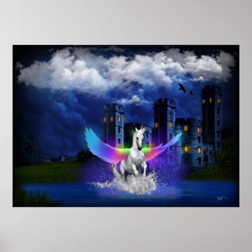 Unicorn With Rainbow Wings Poster