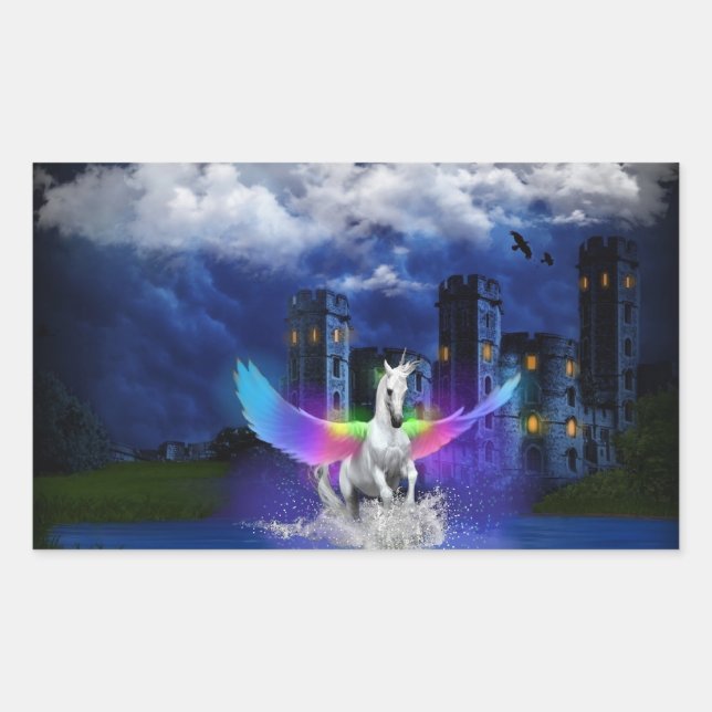 Unicorn With Rainbow Wings Rectangular Sticker (Front)