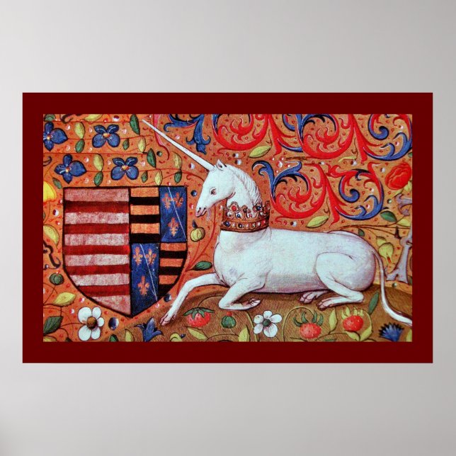 UNICORN WITH RED BLUE FLORAL MOTIFS POSTER (Front)