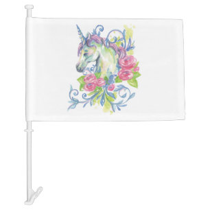 Unicorn with roses car flag