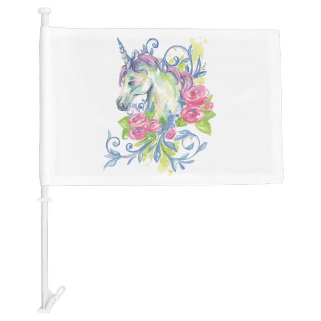 Unicorn with roses car flag (Front)