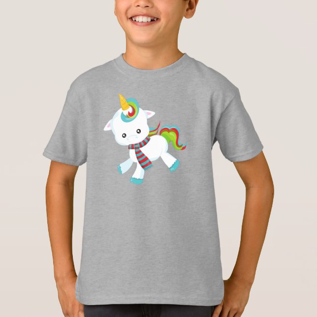 Unicorn With Scarf, Cute Unicorn, Little Unicorn T-Shirt (Front)