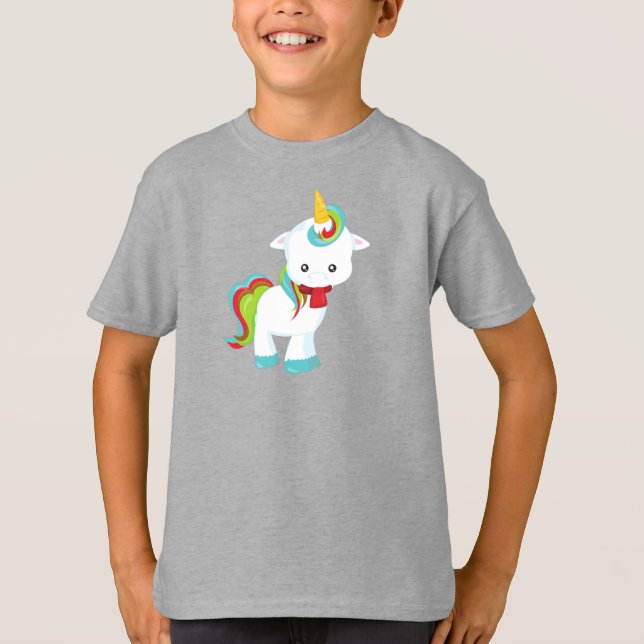 Unicorn With Scarf, Little Unicorn, Cute Unicorn T-Shirt (Front)