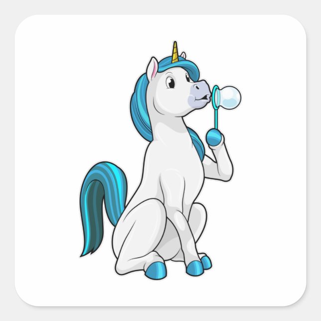Unicorn with Soap bubbles Square Sticker (Front)