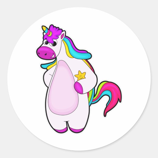 Unicorn with Star Classic Round Sticker (Front)