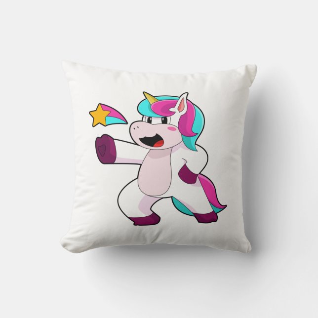 Unicorn with Star Throw Pillow (Front)