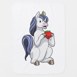 Unicorn with Strawberry Fruit Baby Blanket