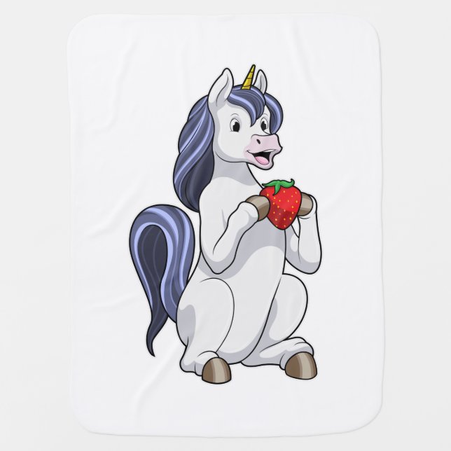 Unicorn with Strawberry Fruit Baby Blanket (Front)