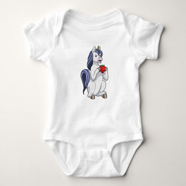 Unicorn with Strawberry Fruit Baby Bodysuit (Front)