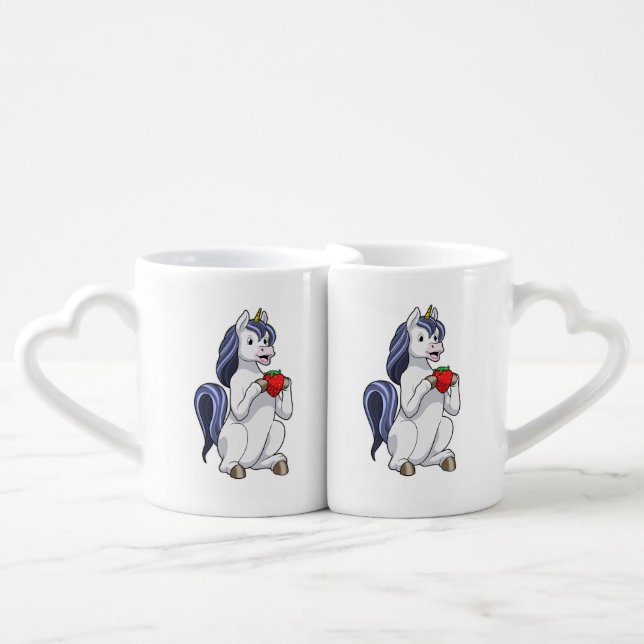 Unicorn with Strawberry Fruit Coffee Mug Set (Front Nesting)