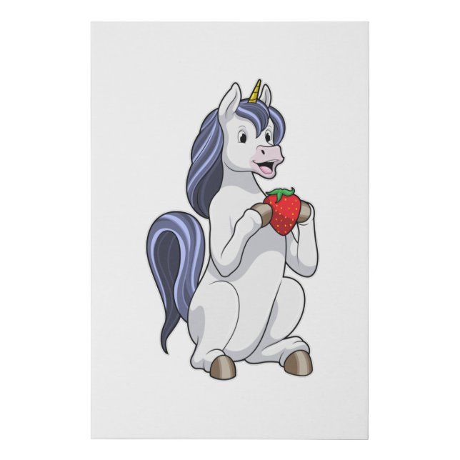 Unicorn with Strawberry Fruit Faux Canvas Print (Front)