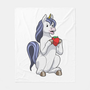 Unicorn with Strawberry Fruit Fleece Blanket