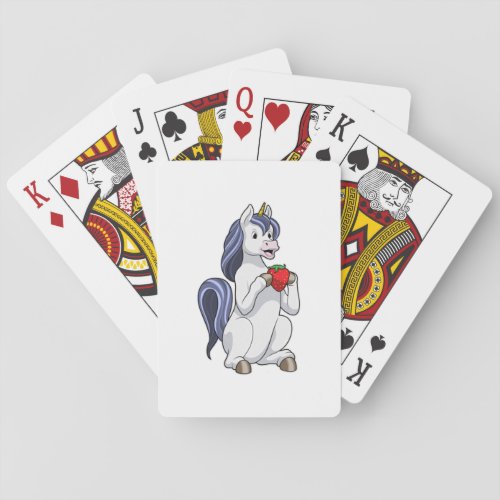 Unicorn with Strawberry Fruit Poker Cards
