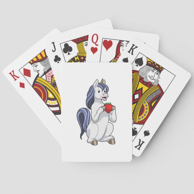 Unicorn with Strawberry Fruit Poker Cards (Back)