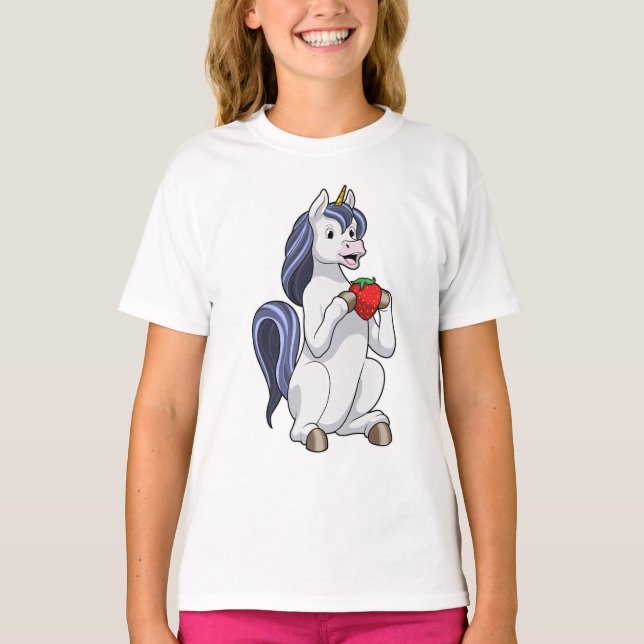 Unicorn with Strawberry Fruit T-Shirt (Front)