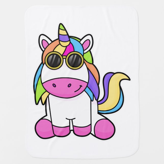 Unicorn with Sunglasses Baby Blanket (Front)