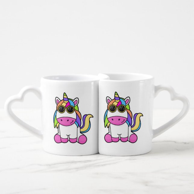 Unicorn with Sunglasses Coffee Mug Set (Front Nesting)