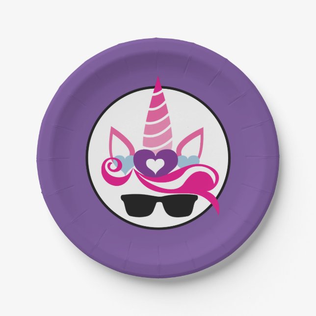 Unicorn with Sunglasses Paper Plates (Front)