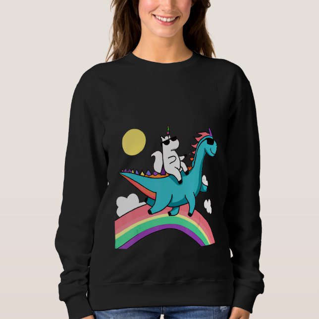 unicorn with sunglasses riding a dinosaur and rain sweatshirt (Front)