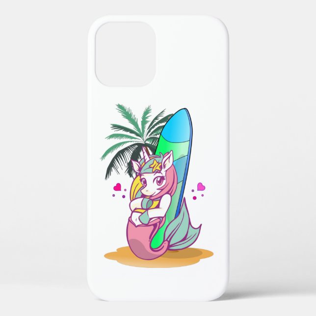 Unicorn with surfboard on the beach Case-Mate iPhone case (Back)