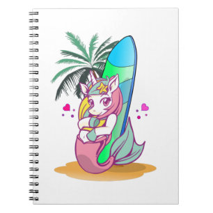 Unicorn with surfboard on the beach notebook