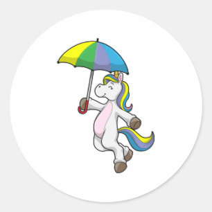 Unicorn with Umbrella Classic Round Sticker