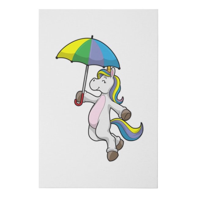 Unicorn with Umbrella Faux Canvas Print (Front)