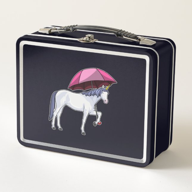 Unicorn with Umbrella Metal Lunch Box (Front)
