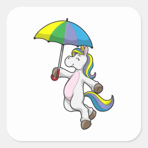 Unicorn with Umbrella Square Sticker