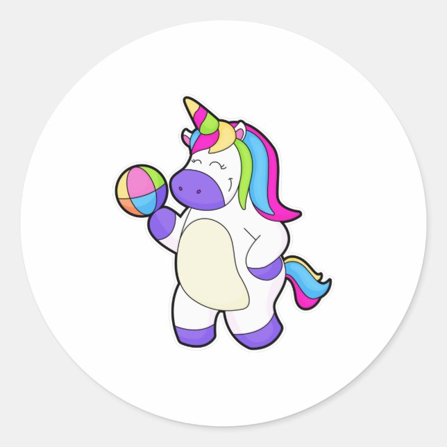 Unicorn with Volleyball Classic Round Sticker (Front)