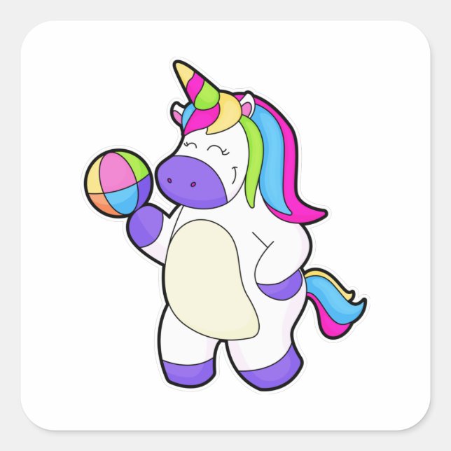 Unicorn with Volleyball Square Sticker (Front)