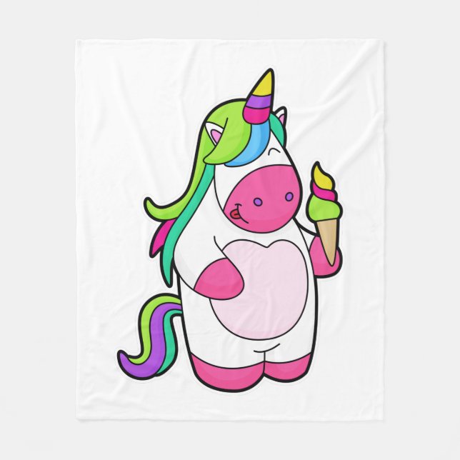 Unicorn with Waffle Ice cream Fleece Blanket (Front)
