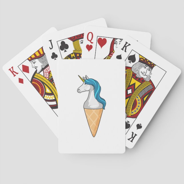 Unicorn with Waffle ice cream Poker Cards (Back)