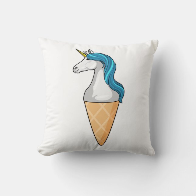 Unicorn with Waffle ice cream Throw Pillow (Front)