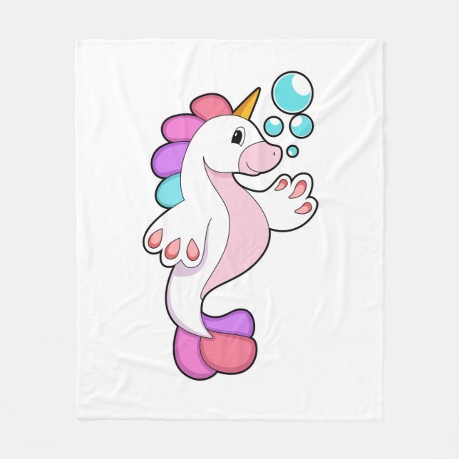Unicorn with Water bubbles.PNG Fleece Blanket (Front)