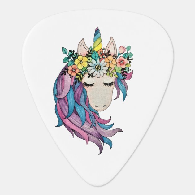 Unicorn With Wildflowers In Watercolor Guitar Pick Zazzle