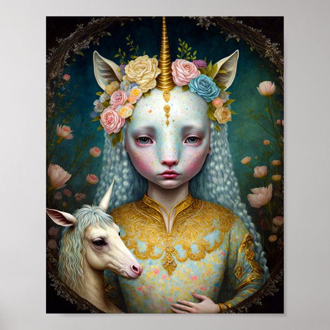 Unicorn Woman Fantasy Art Poster (Front)