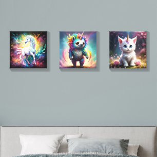 Unicorn Wonders, Set Of Three Unicorn Canvas Print Photo Tile