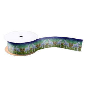 Unicorn Woodland Gate Fantasy Horse Art Satin Ribbon