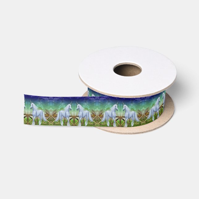 Unicorn Woodland Gate Fantasy Horse Art Satin Ribbon (Spool)