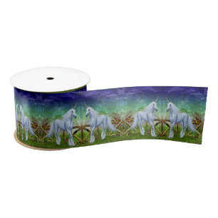 Unicorn Woodland Gate Fantasy Horse Art Satin Ribbon