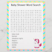 Unicorn Word Search Baby Shower Game (Front)