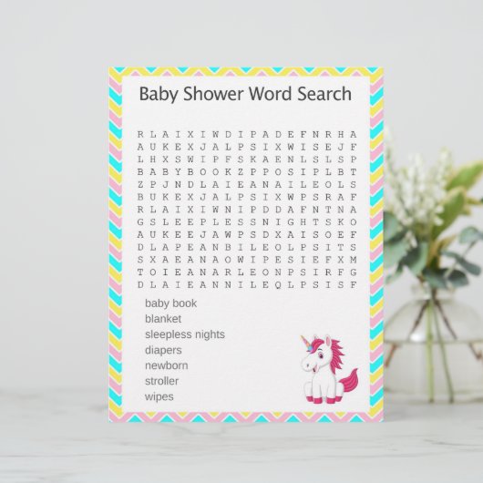 Unicorn Word Search Baby Shower Game (Standing Front)