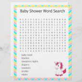 Unicorn Word Search Baby Shower Game (Front/Back)