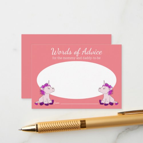 Unicorn Words of Advice Twins Girls Baby Shower  Enclosure Card