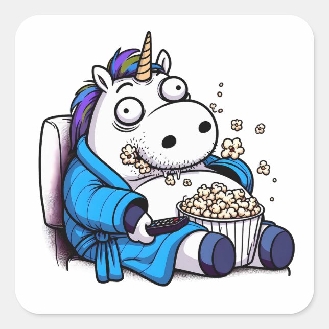 Unicorn Working Remote Square Sticker (Front)