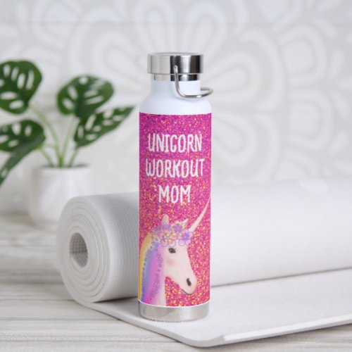 Unicorn Workout Mom Cute Pink Glitter Gym Water Bottle